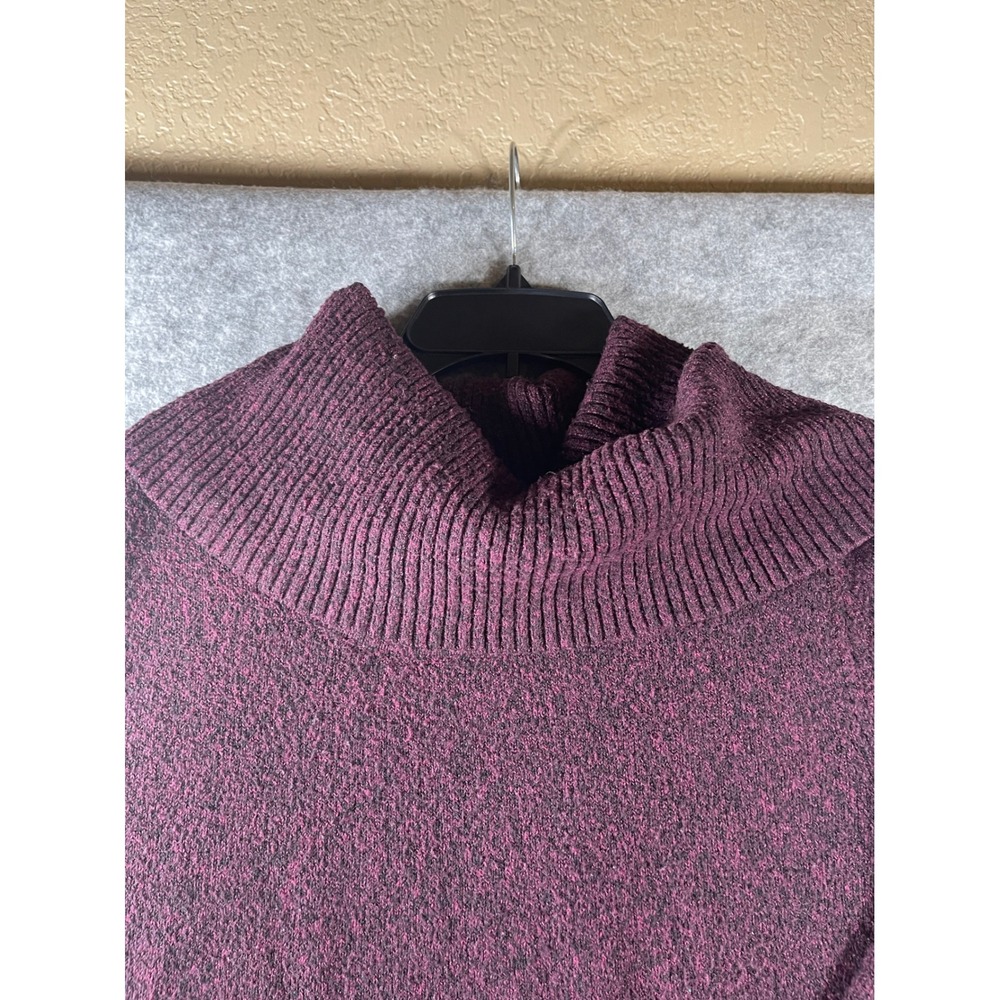 Tahari Womens XL Cowl Neck Sweater Burgundy Marl Knit Long Sleeve Curved Hem - Picture 2 of 7